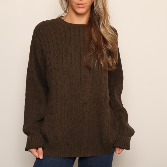 IZOD 100% Cotton Olive Heavyweight Cable Knit Sweater - Picture 3 of 6